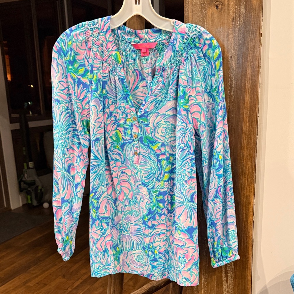 Lilly Pulitzer Elsa Silk Blouse “Full Bloom” pattern